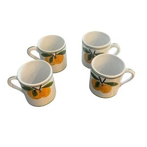 Set of Four Italian Mugs Hand Painted Persimmons Signed